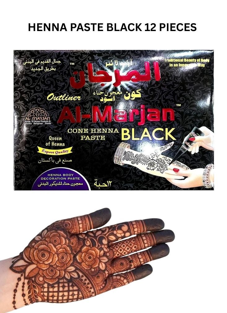 المرجان مجموعة معجون الحناء السوداء من المرجان، اثنتا عشرة قطعة، للجسم وفن الحناء - Image 1